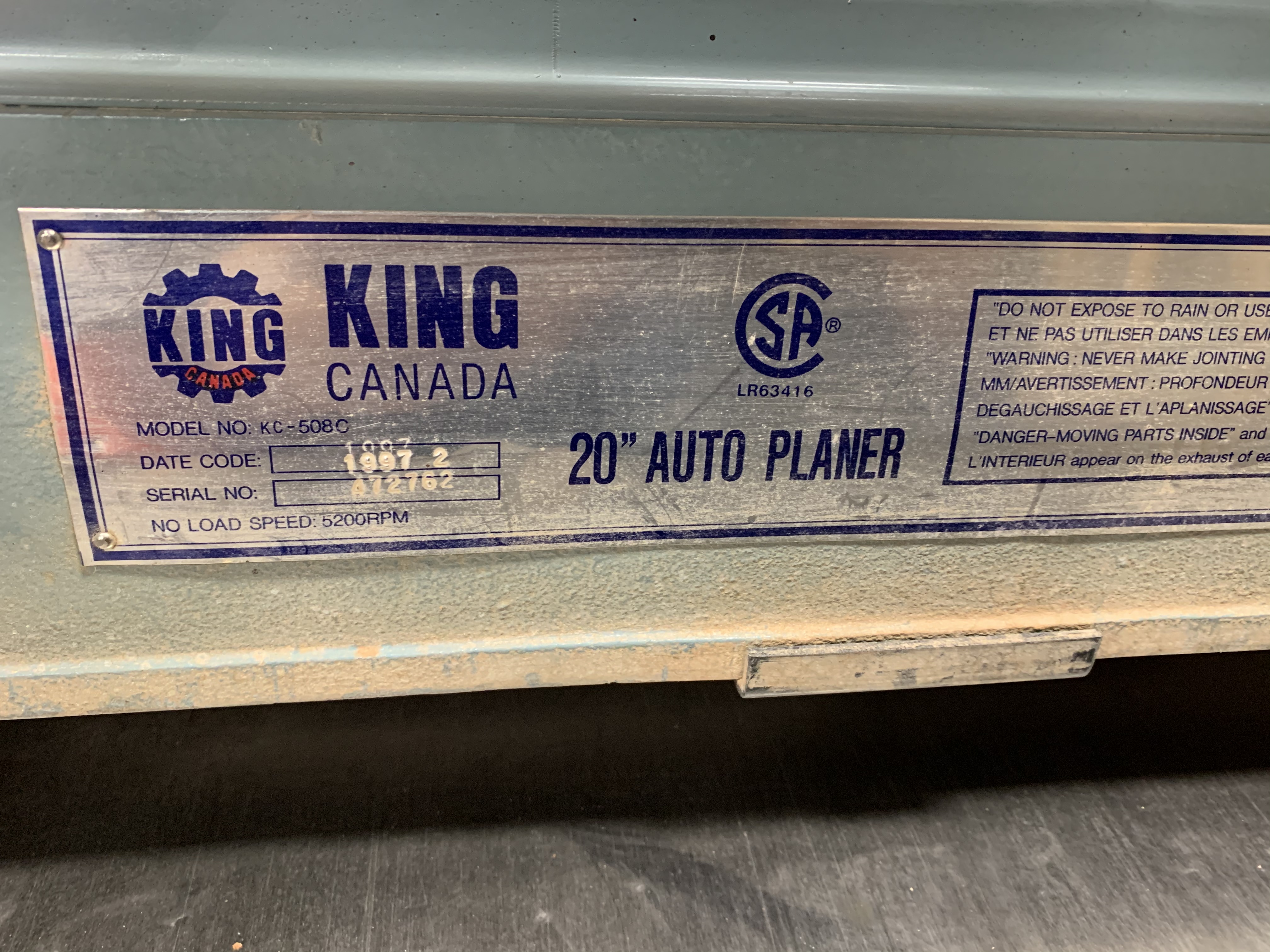 Used 1997 King 20" Planer KC- 508C