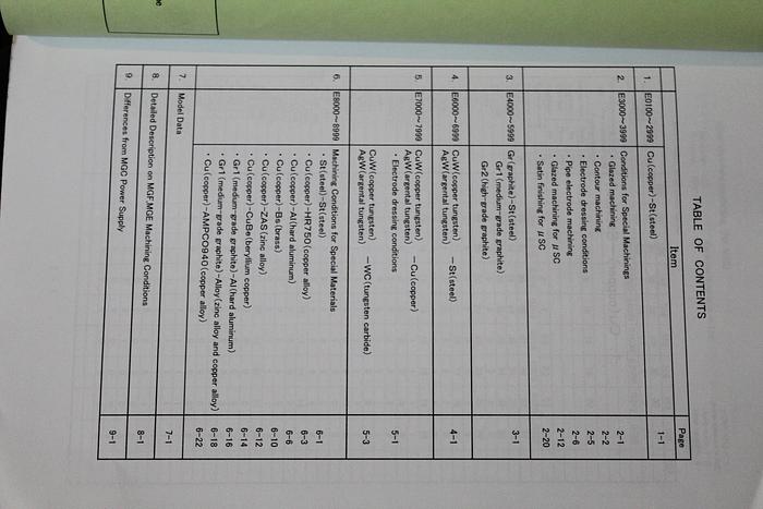 Parts Only Makino Instruction Manual Sinker EDM MGH Generator Machining Conditions (B5)