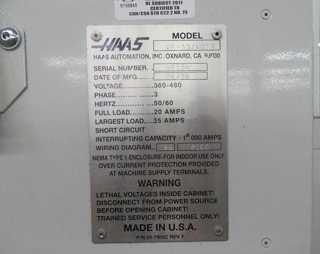 Used 2006 HAAS VF-5/40TR 5-Axis CNC Vertical Machining Center w 2-Axis Programmable Trunnion Table, 40 Station ATC, 10K Spindle, TS Coolant