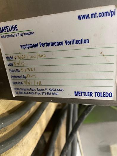 Used Safeline Mettler Toledo Flow Through Metal Detector V3/6F/100/300