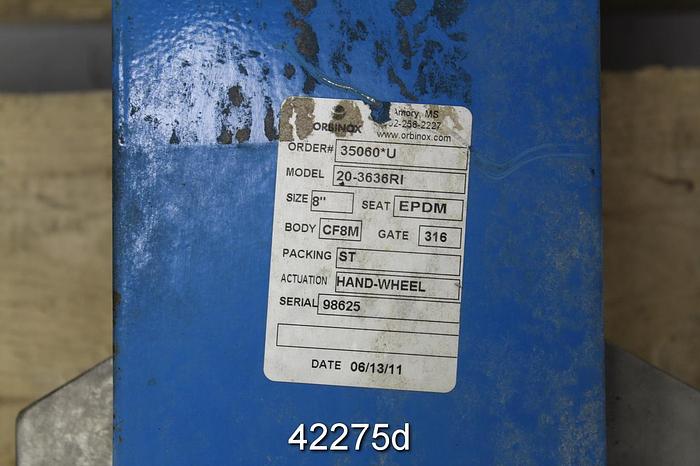 Used Orbinox 8" Hand Operated Knife Gate Valve #42275