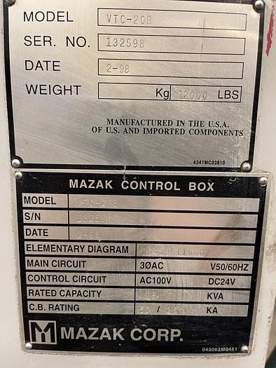Used 1998 MAZAK VTC 20B CNC Traveling Column Machining Center