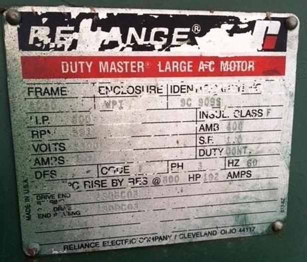 Used 800 HP RELIANCE 591 RPM 2300 VOLTS MOTOR