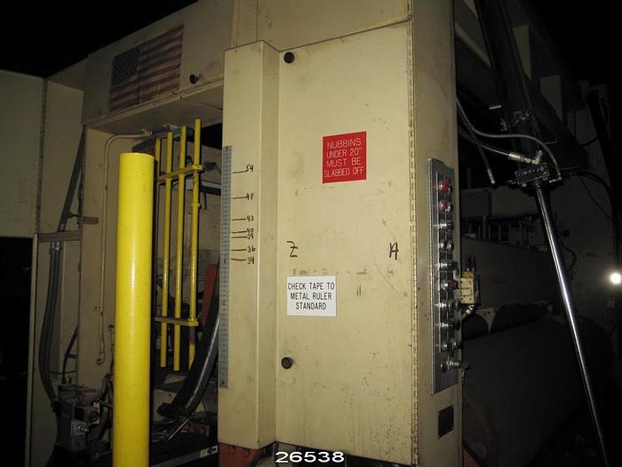 Used Valmet KL-200 Valmet Winder, Model Kl-200, 156" Trim, 7500 Fpm, Dual Drum, 200 Hp Dc Motor With Slitter Section, 10 Slitting Blades, Shaftless Take-Up Unit With Automatic Roll Loader, 12- Roll Capacity And Operator Control Station #26538