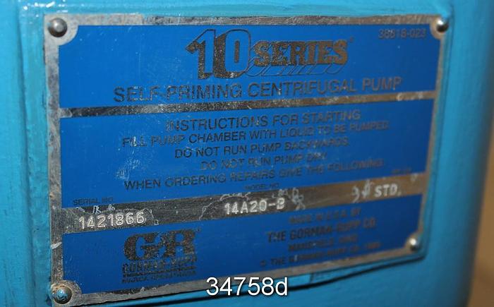 Used Gorman Rupp 14A20-B, 4X4 Trash Pump, Self Priming #34758