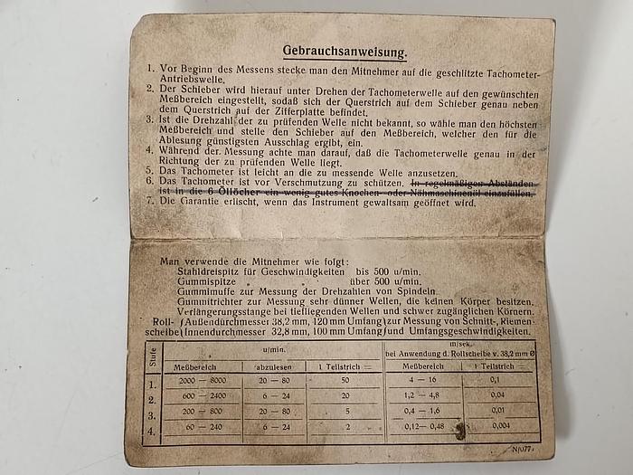 Gebraucht Sammlerstück, alter mechanischer Drehzahlmesser, Baujahr 1949, HT8, Jutger, gebraucht