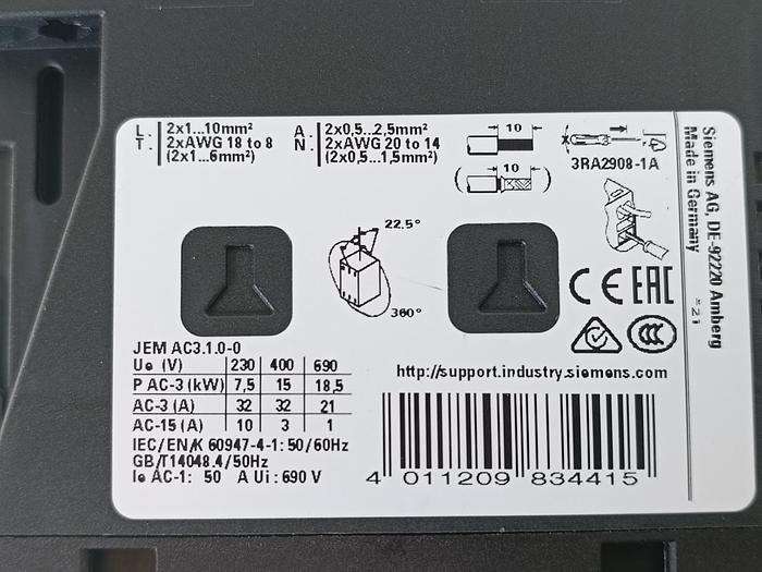 Gebraucht Schütz Sirius + Verbindungsbaustein, 3RT2027-2BB40-0CC0, Siemens, neuwertig -40%