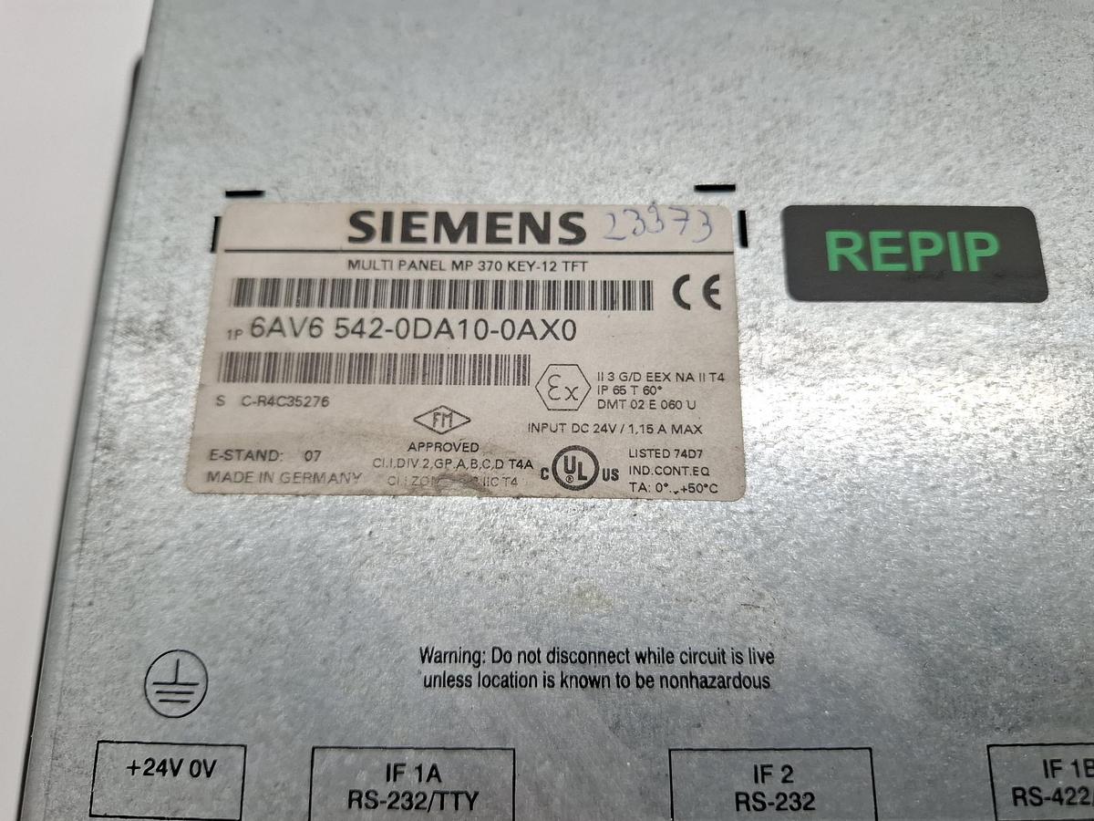 Gebraucht Multi Panel, MP 370 KEY-12 TFT, 6AV6- 542-0DA10-0AX0, Siemens, gebraucht-Top