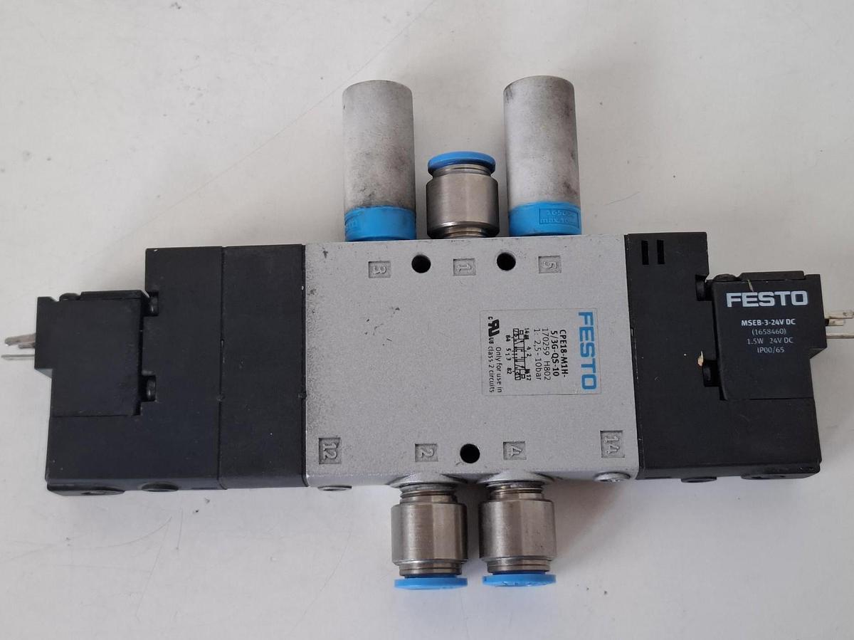 Gebraucht Magnetventil mit Schalldämpfer und Stecker, CPE18-M1H-5/3G-QS-10, 170259, Festo, gebraucht