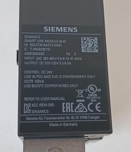 Gebraucht Intelligentes Leistungsmodul, SINAMICS, 5KW, 6SL3130-6AE15-0AB1, Siemens, neu -30%