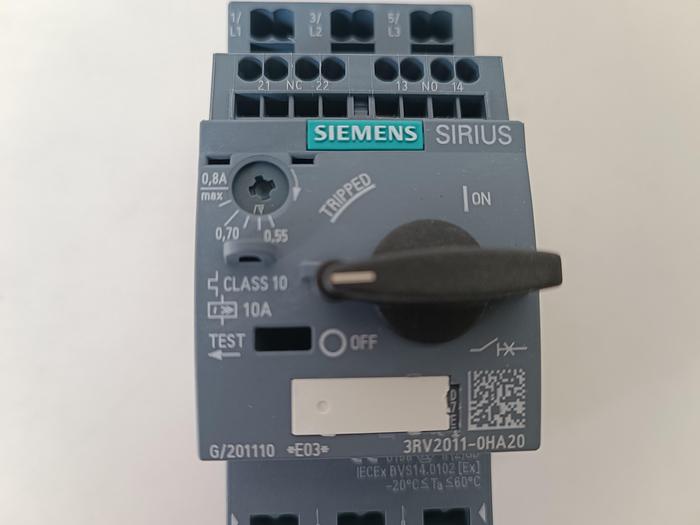 Gebraucht 2 Stück Leistungsschalter mit Motorschutz, 0,55-0,8A, 3RV2011-0HA20, Siemens, neuwertig -40%
