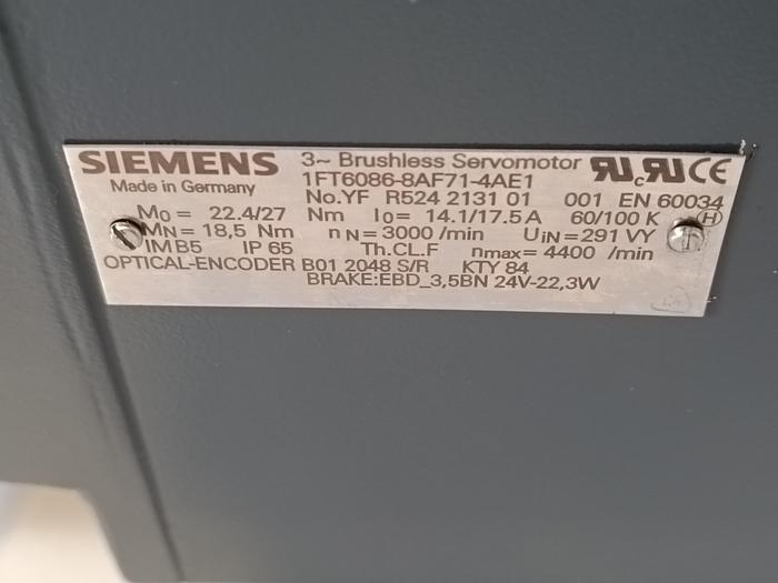 Gebraucht SIMOTICS S Synchron Servomotor + Bremse, 1FT6086-8AF71-4AH1, Siemens, gebraucht