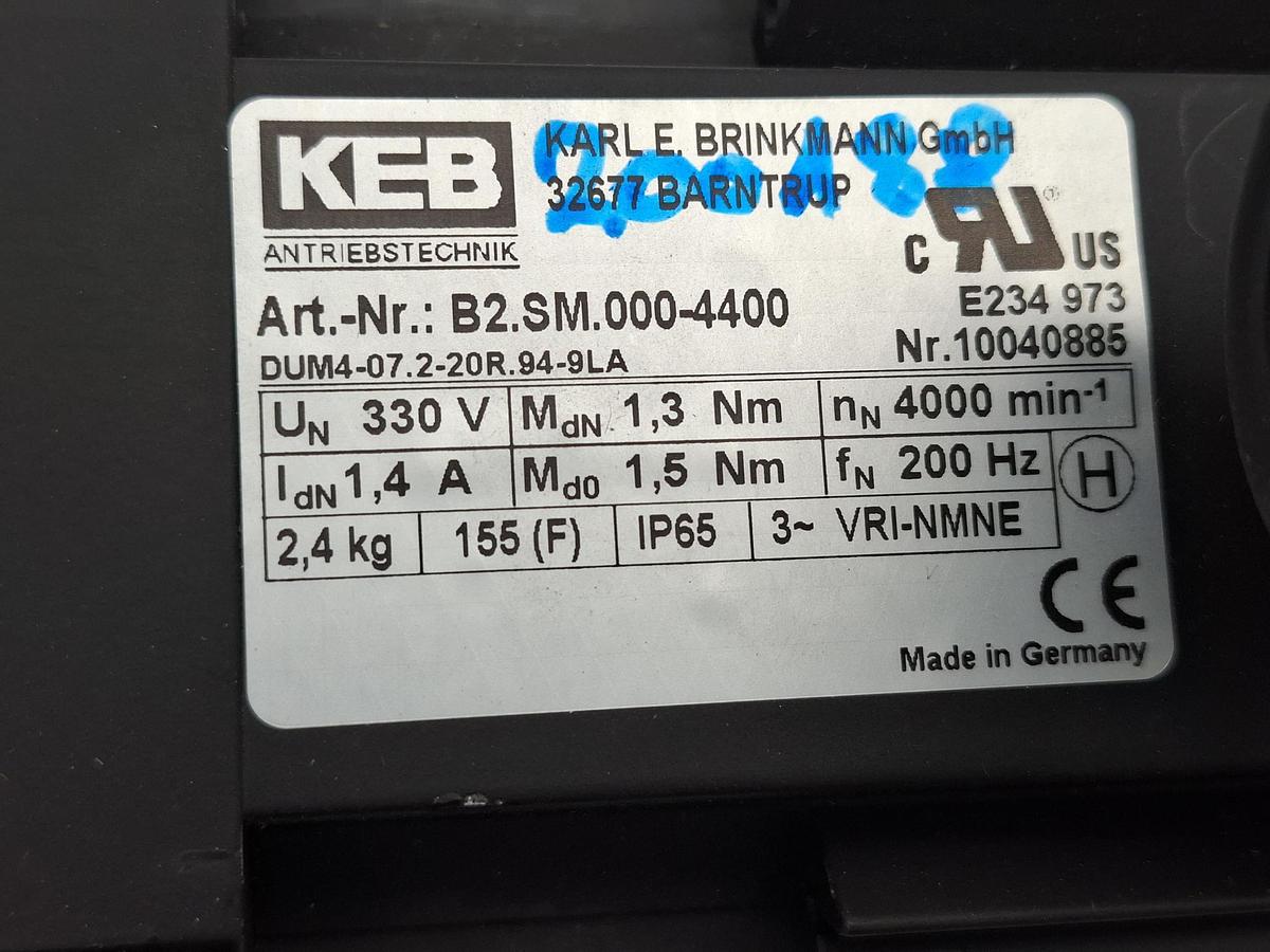 Servomotor, 330V, 4000 rpm, B2.SM.000-4400, KEB, neu