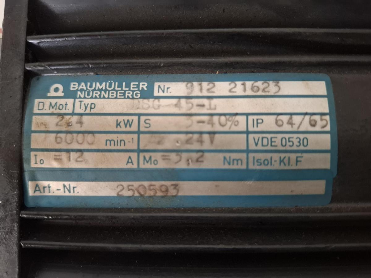 Gebraucht Servomotor, inkl. 2 Kabel, 2,64 KW, 6000rpm, 12A, 230V, DSG 45-L, Baumüller, gebraucht