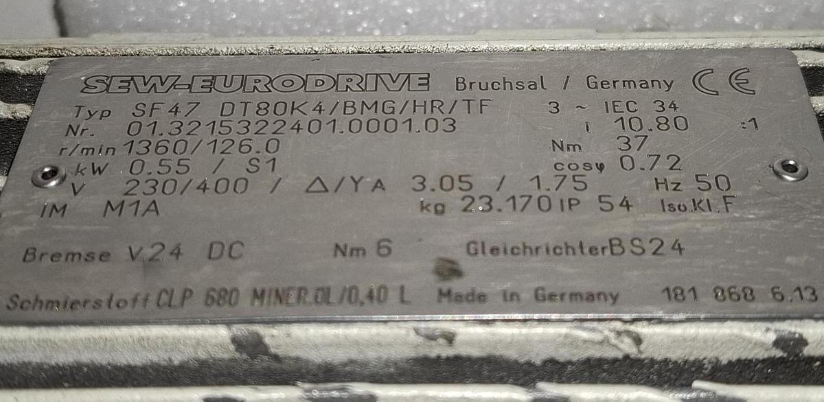 Gebraucht Getriebemotor, 126 rpm, SF47 DT80K4/BMG/HR/TF, SEW, gebraucht-Funktionszusicherung