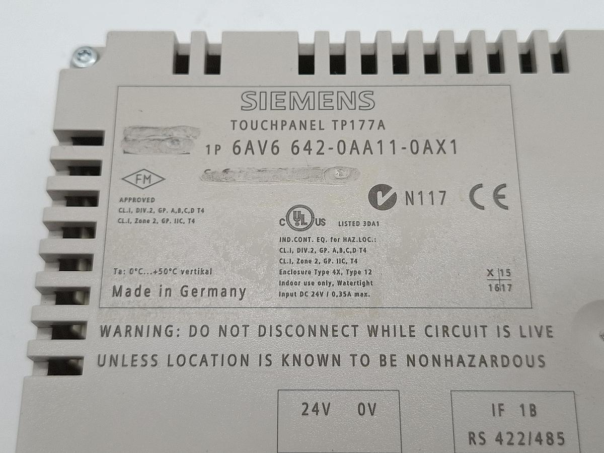 Gebraucht Simatic Touchpanel, TP177A, 6AV6 642-0AA11-0AX1, Siemens, gebraucht-Funktionszusicherung