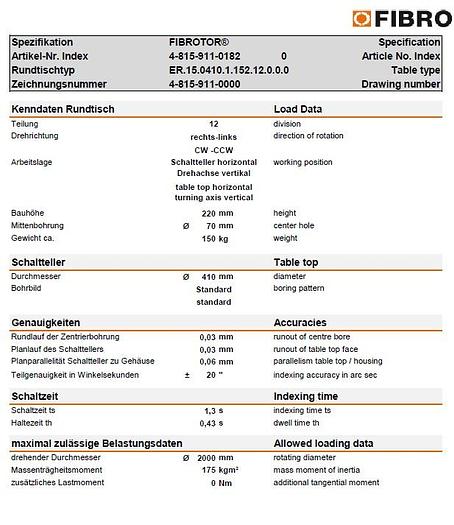Gebraucht FIBROTOR Rundschalttisch ER15, ER.15.0410.1.152.12.0.0.0, Fibro, gebraucht-Top