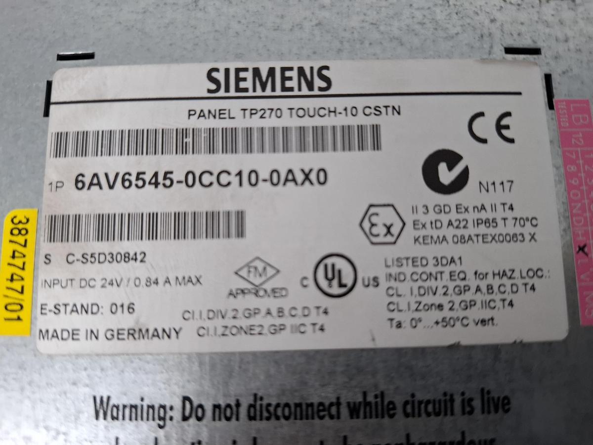 Gebraucht Simatic TP270, 6AV6545-0CC10-0AX0, Siemens, gebraucht