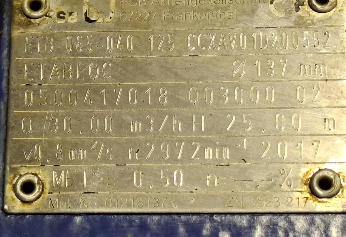 Gebraucht Kreiselpumpe, ETB-065-040-125, KSB, gebraucht