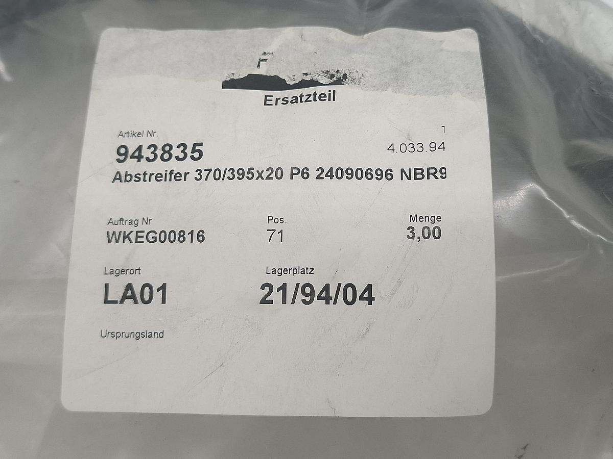 Abstreifring f Frech Druckgussmaschine, 370/395x20, NBR, 943835 Frech/Müller Weingarten, neu