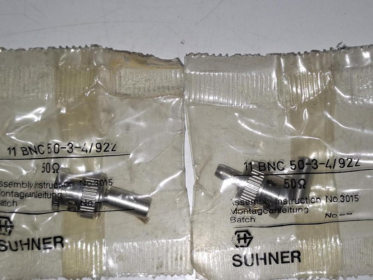 2 Stück Koaxial Stecker, 11 BNC 50-3-4/922, Suhner, neu