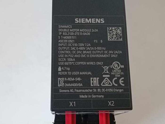 Gebraucht Doppelmotormodul, SINAMICS, 2x3A, 6SLE120-2TE13-0AD0, Siemens, neuwertig -40%
