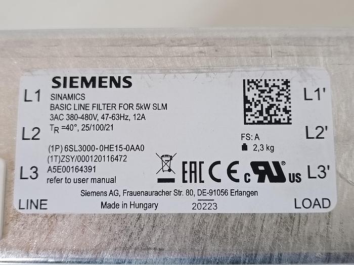Gebraucht Netzfilter SINAMICS, 5KW, 380-400V 6SL3000-0HE15-0AA0, Siemens, neu -30%