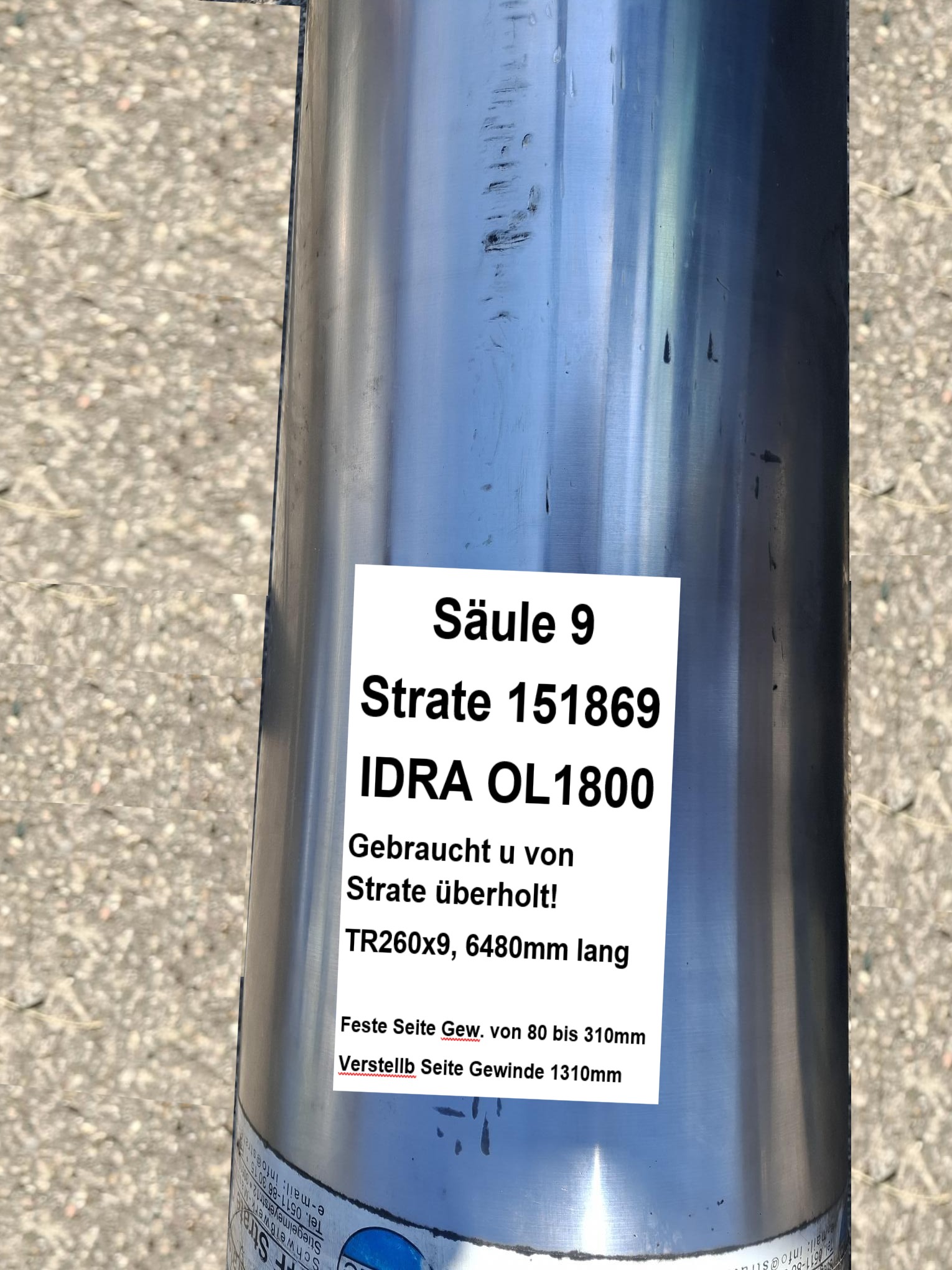 Überholt Ersatzsäule für IDRA OL1800, D260mmx6480mm, (9), 151869, Idra, überholt