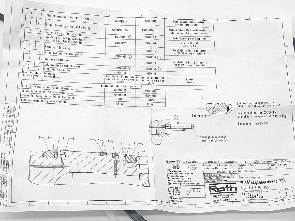 Doppelte Kolbenabdichtung für d250mm, 4202010959, UXS-23041-172, Bühler, neu