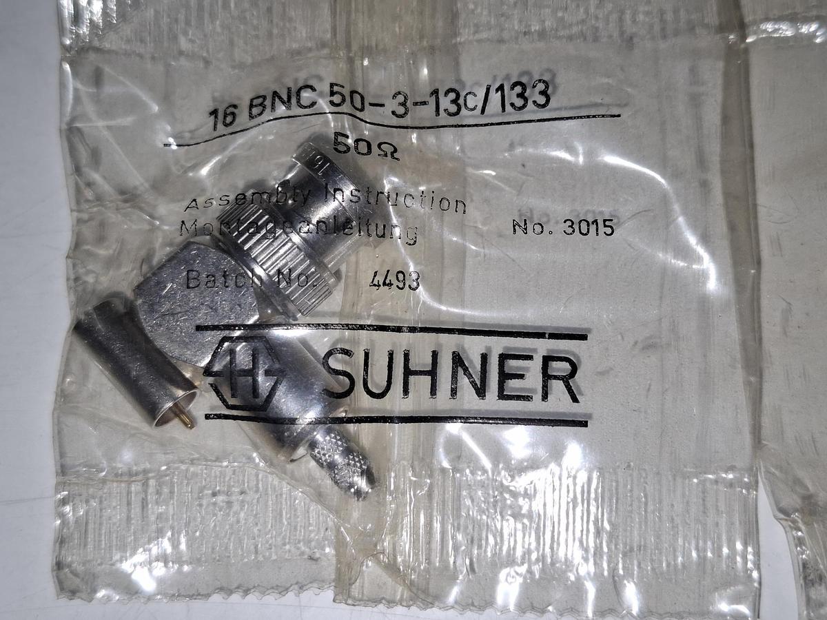 3 Stück Koaxial Stecker, 16 BNC 50-3-13c/133, Suhner, neu