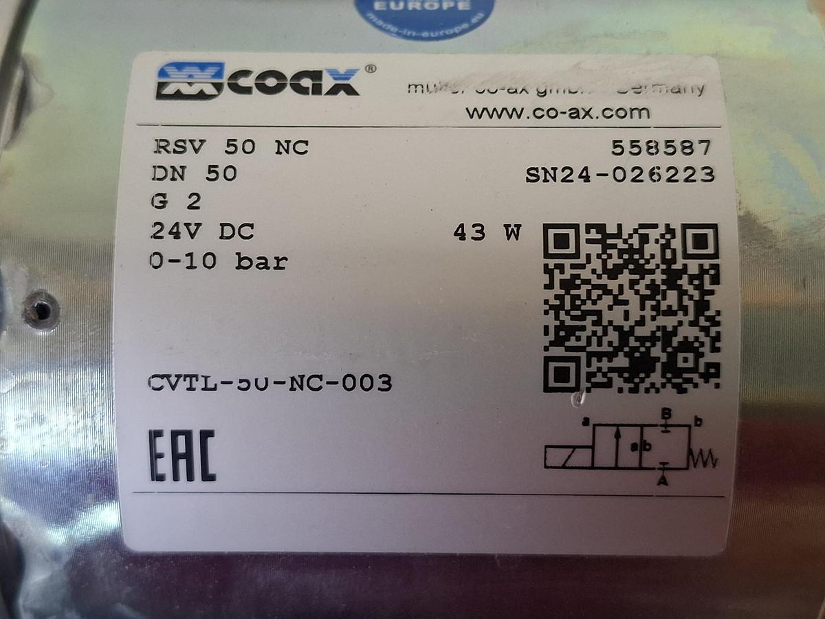 Lateral Ventil, DN50, G2, 24V DC, 0-10bar, RSV 50 NC, Coax, neu