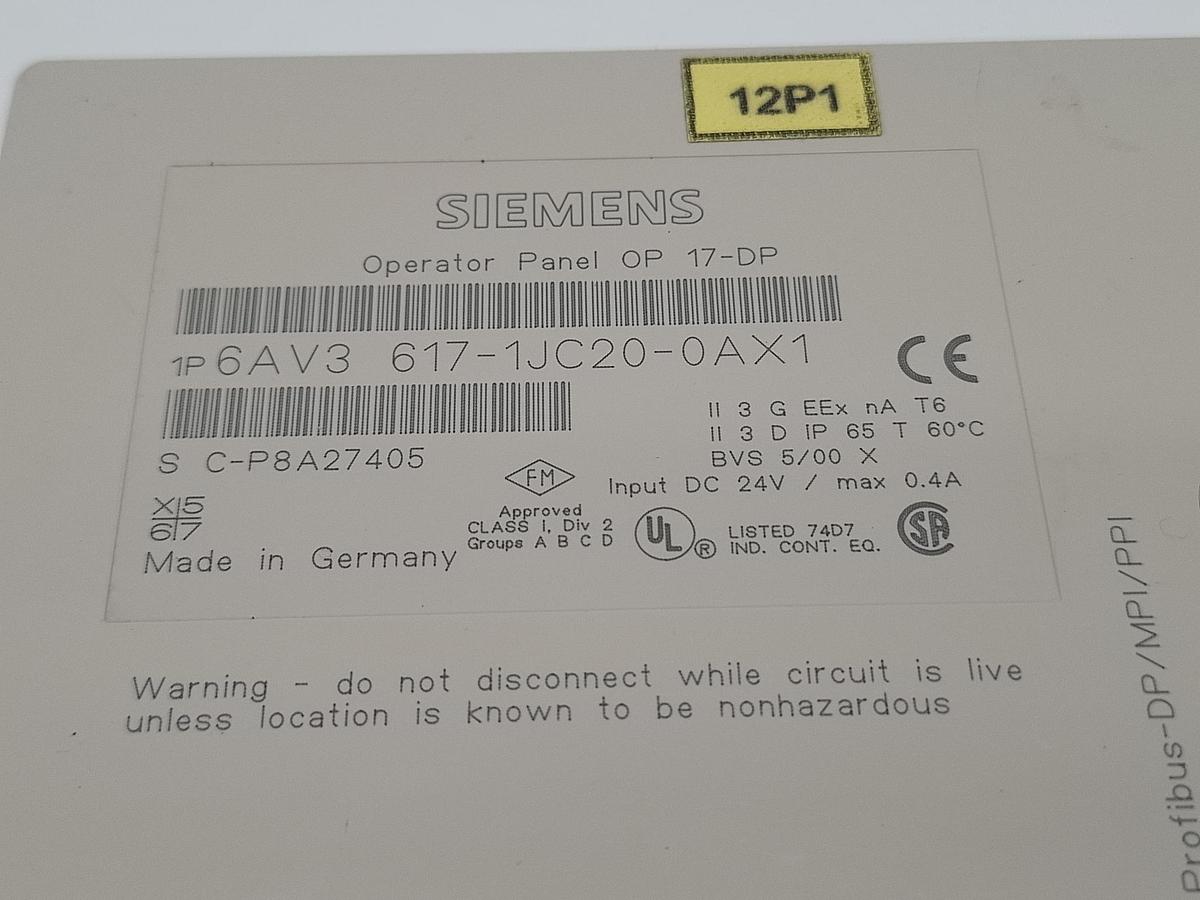 Gebraucht Operator panel, OP17-DP, 6AV3 617-1JC20-0AX1, Siemens, gebraucht-Funktionszusicherung