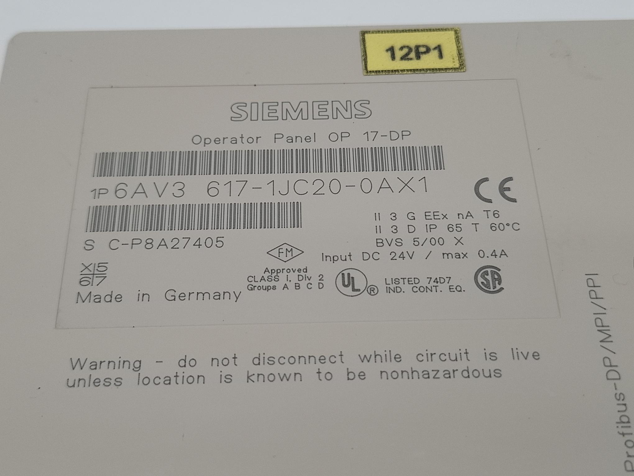 Gebraucht Operator panel, OP17-DP, 6AV3 617-1JC20-0AX1, Siemens, gebraucht-Funktionszusicherung