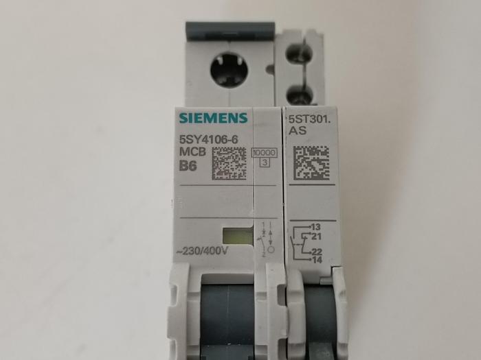 Gebraucht 5 Stück Leistungsschalter, 230/400V, 5SY4106-6 MCB B6, Siemens, neuwertig -40%