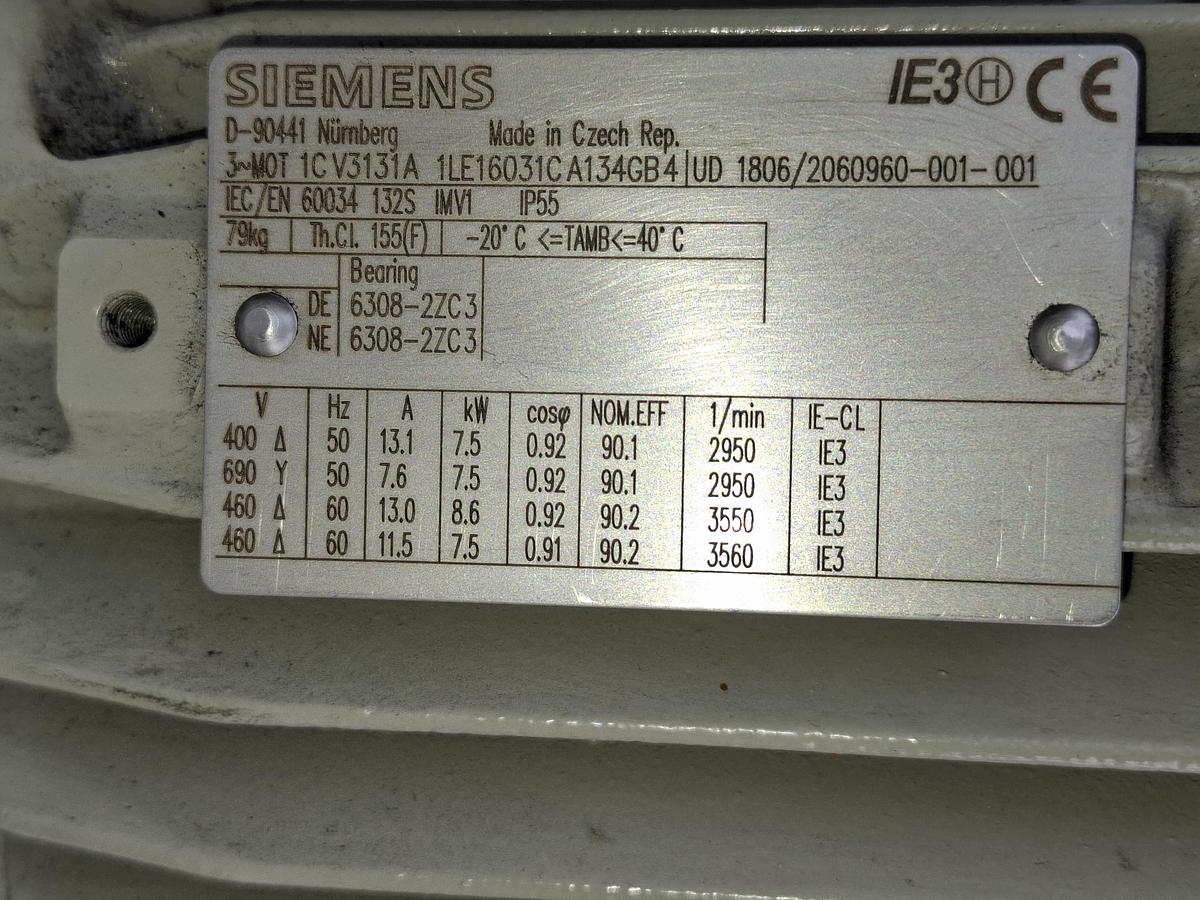 Elektromotor, Flanschmotor, 7,5KW, 2950rpm, 400V, 1CV3131A, 1LE16031CA134GB4, Siemens, neuwertig
