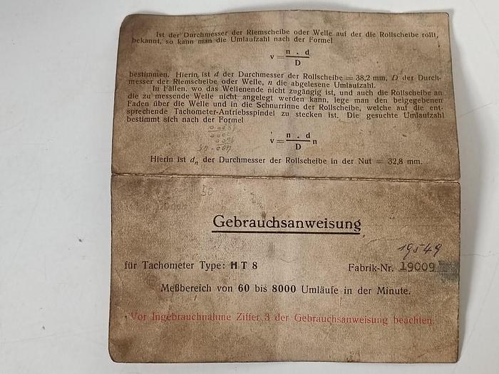 Gebraucht Sammlerstück, alter mechanischer Drehzahlmesser, Baujahr 1949, HT8, Jutger, gebraucht