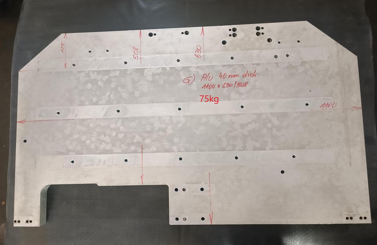 Gebraucht Gerade Aluminiumplatte, Konstruktionsalu, 40mm dick, 1100x630/508x40mm, 75kg , gebraucht