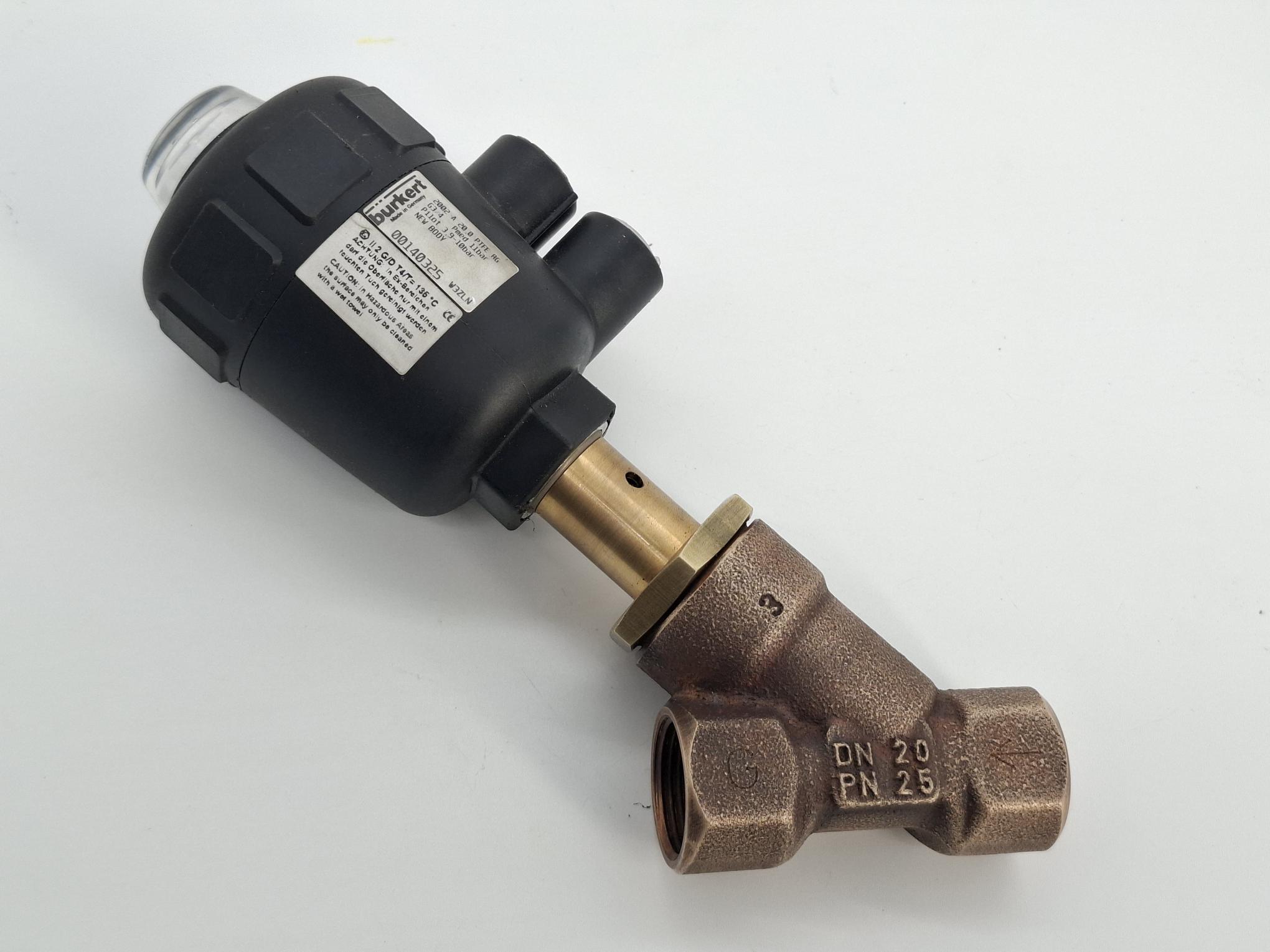 Schrägsitzventil, 2002 A PTFE RG, 10bar, DN20, PN25, G3/4", 140325, Bürkert, neuwertig