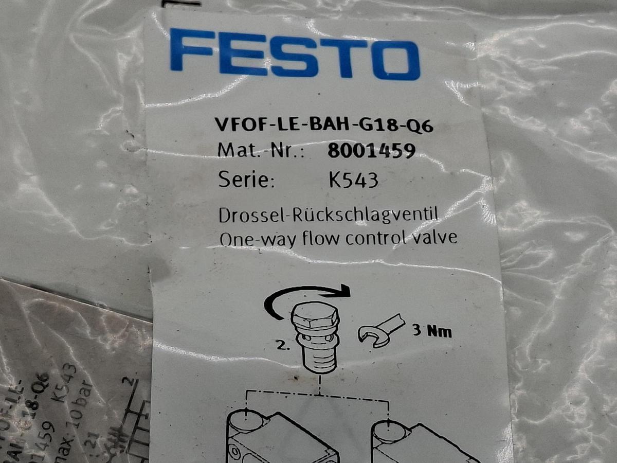 2 Stück Drossel- Rückschlagventil, 8001459, VFOF-LE-BAH-G18-Q6 Festo, neuwertig