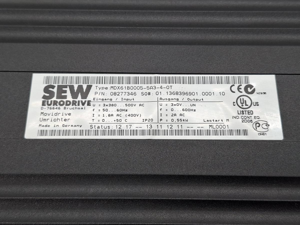 Gebraucht Frequenzumformer + Bremswiderstand, 0 Leistungsstunden, 0,55KW, MDX61B0005-5A3-4-0T, SEW, gebraucht-Top