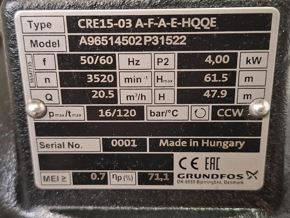 Druckerhöhungspumpe mit Frequenzumformer, CRE15-03 A-F-A-E-HQQE, Grundfos, neu