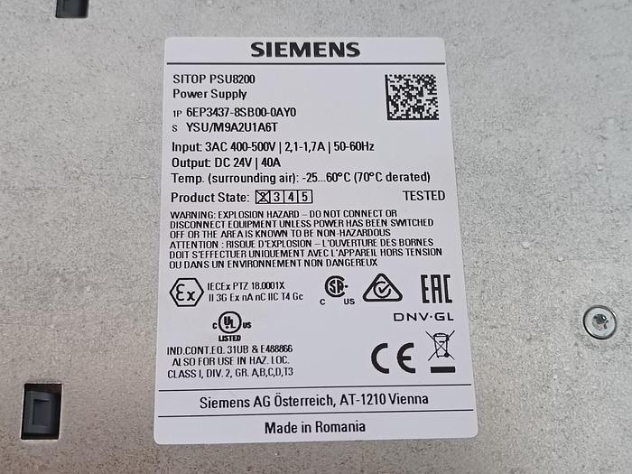 Gebraucht Netzteil, SITOP PSU8200, 24V/40A, 6EP3437-8SB00-0AY0, Siemens, neuwertig -50%