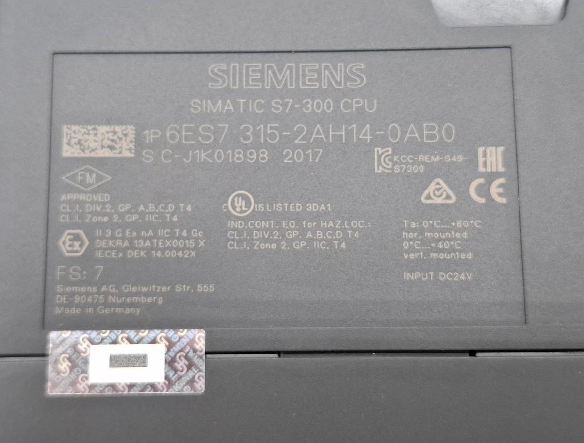 Gebraucht S7 CPU 315-2DP, 6ES7 315-2AH14-0AB0, Siemens, gebraucht-Funktionszusicherung