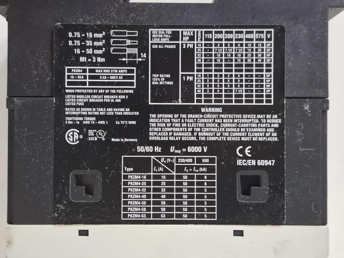 Gebraucht 2 Stück Motorschutzschalter, PKMZ4-16 NHI-E, Möller / Eaton, gebraucht