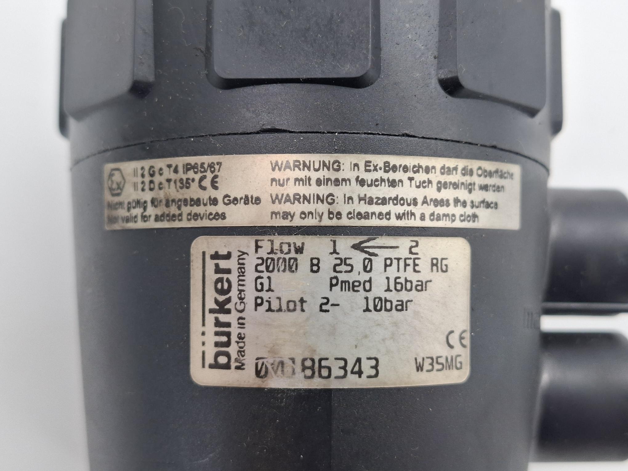 Schrägsitzventil, 2000 B PTFE RG, 16bar, DN25, PN25, G1", 186343, Bürkert, neuwertig