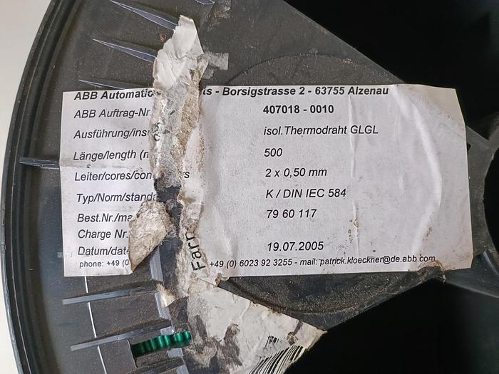 100m isolierte Thermoleitung, DIN IEC 584, GLGL 2x0,5mm, , neuwertig