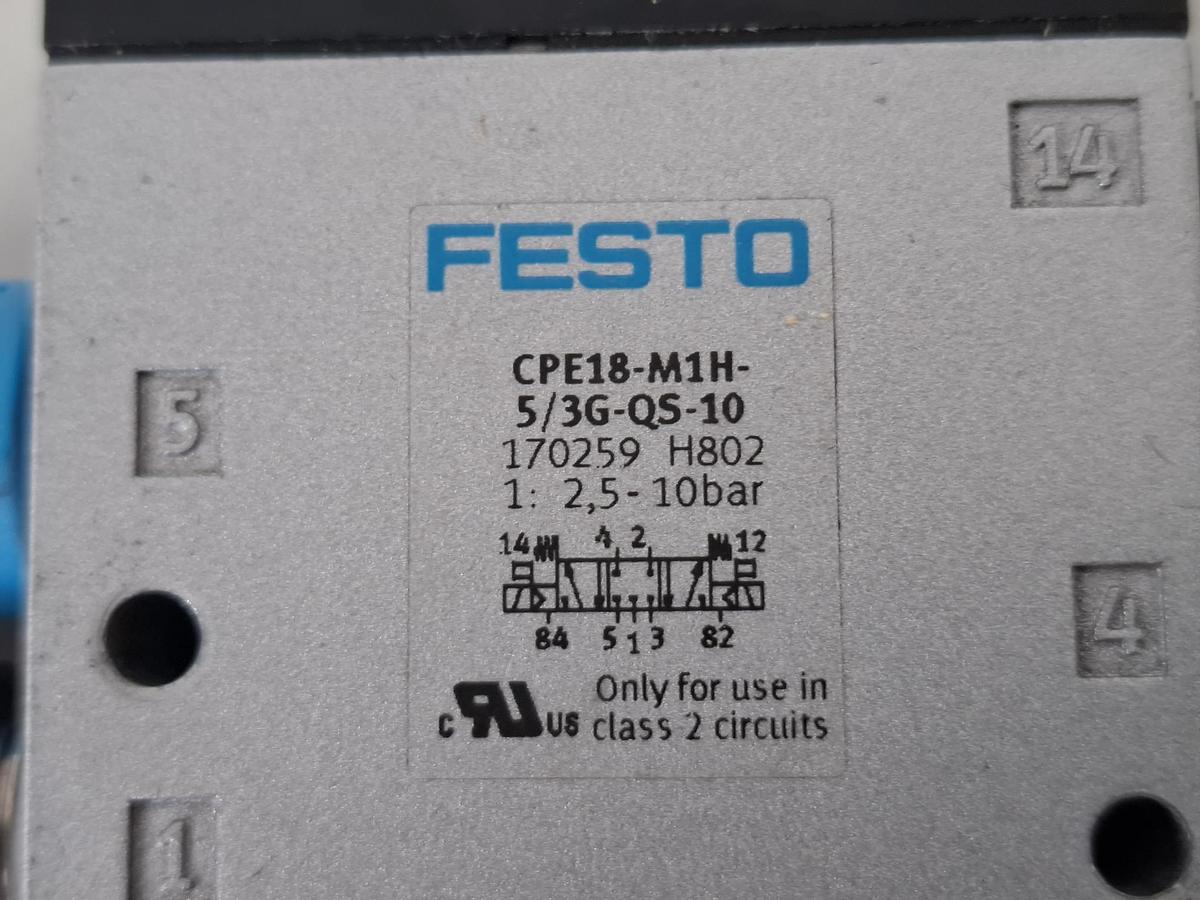 Gebraucht Magnetventil mit Schalldämpfer und Stecker, CPE18-M1H-5/3G-QS-10, 170259, Festo, gebraucht