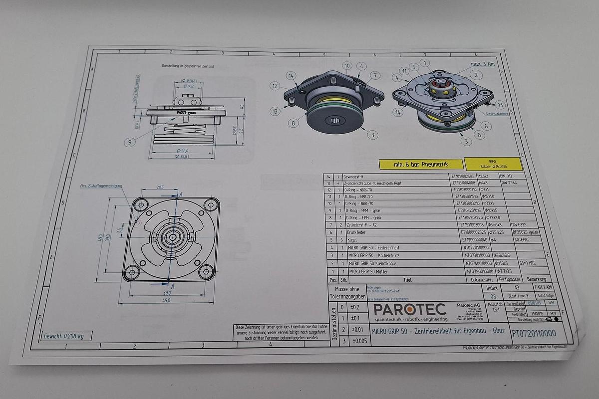 1 Set = 3 neue Zentriereinheiten, Nullpunktsystem, Micro grip 50, Parotec, neu