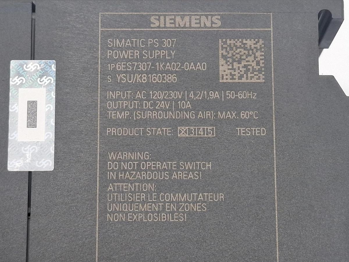 Gebraucht 2 Stück Stromversorgung PS307, 6ES7 307-1KA02-0AA0, Siemens, gebraucht-Funktionszusicherung