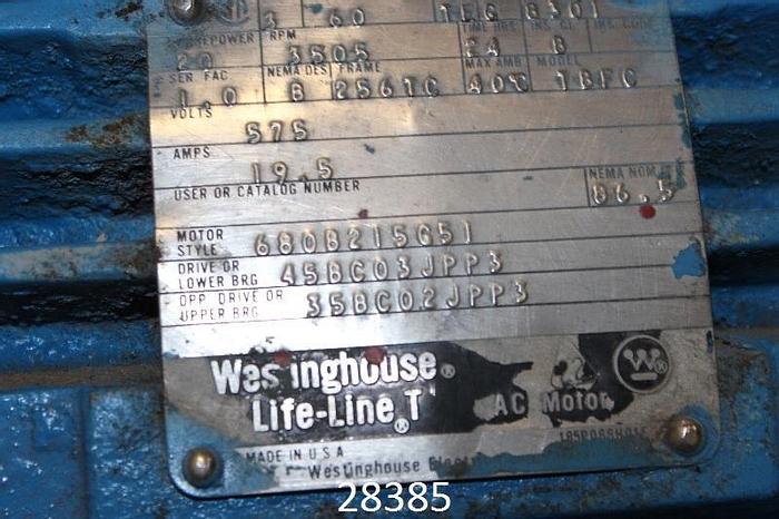 Used Westinghouse 1bfc Ac Motor, 20 Hp, 3505 Rpm #28385